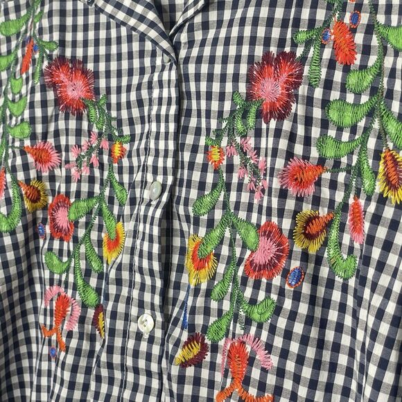Grand & Greene Blouse XL Plaid Embroidered Floral Boho Cottagecore Gingham - Picture 5 of 9